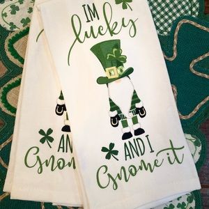 St. Patricks Day Irish Gnome Kitchen Towels Set of 2, I’m Lucky And I Gnome It